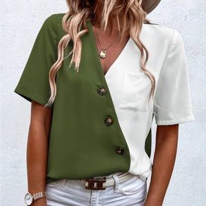 Shein Two Tone Patch Pocket Blouse